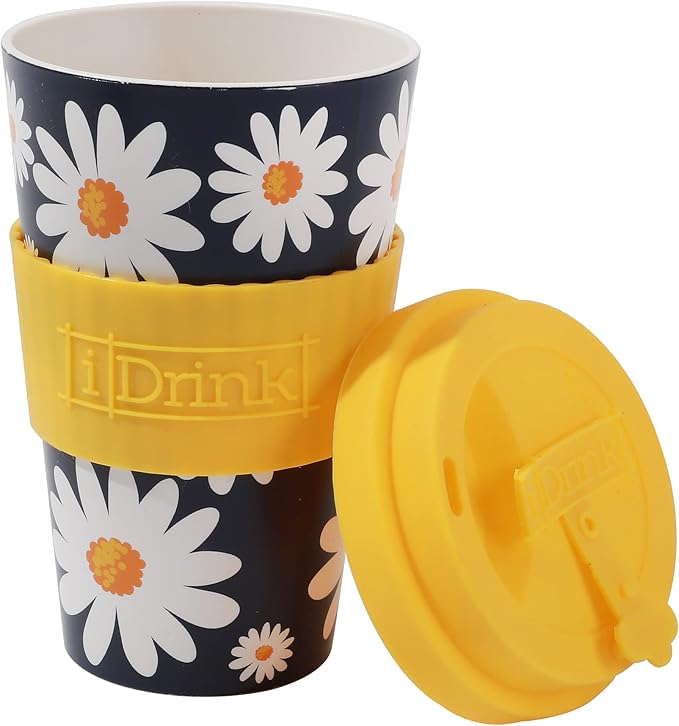Tazza in RPET Margherite per Caffé con Tappo in Silicone Apribile