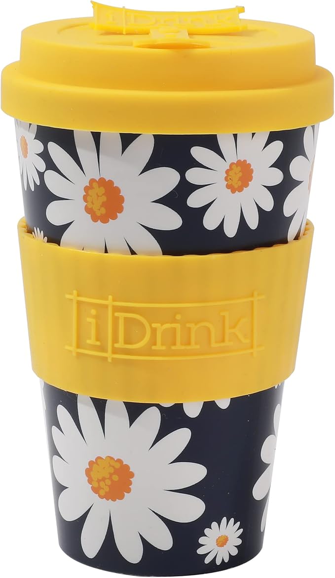 Tazza in RPET Margherite per Caffé con Tappo in Silicone Apribile