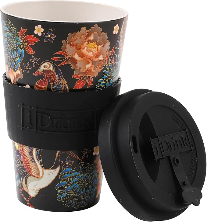 Tazza in RPET Flowers per Caffé con Tappo in Silicone Apribile