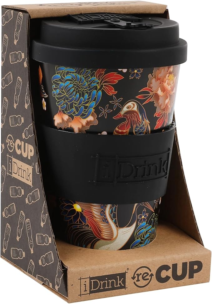 Tazza in RPET Flowers per Caffé con Tappo in Silicone Apribile